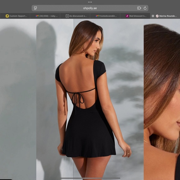 OH POLLY Marina Open Back A-Line Mini Dress in Black 4 - Picture 2 of 7